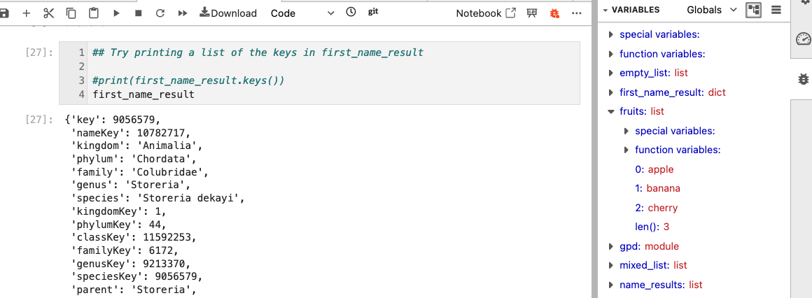 View instantiated variables and their contents